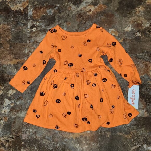 Cat & Jack Toddler Girls Long Sleeve Halloween Printed Dress - Size 18m - NWT - Picture 1 of 4